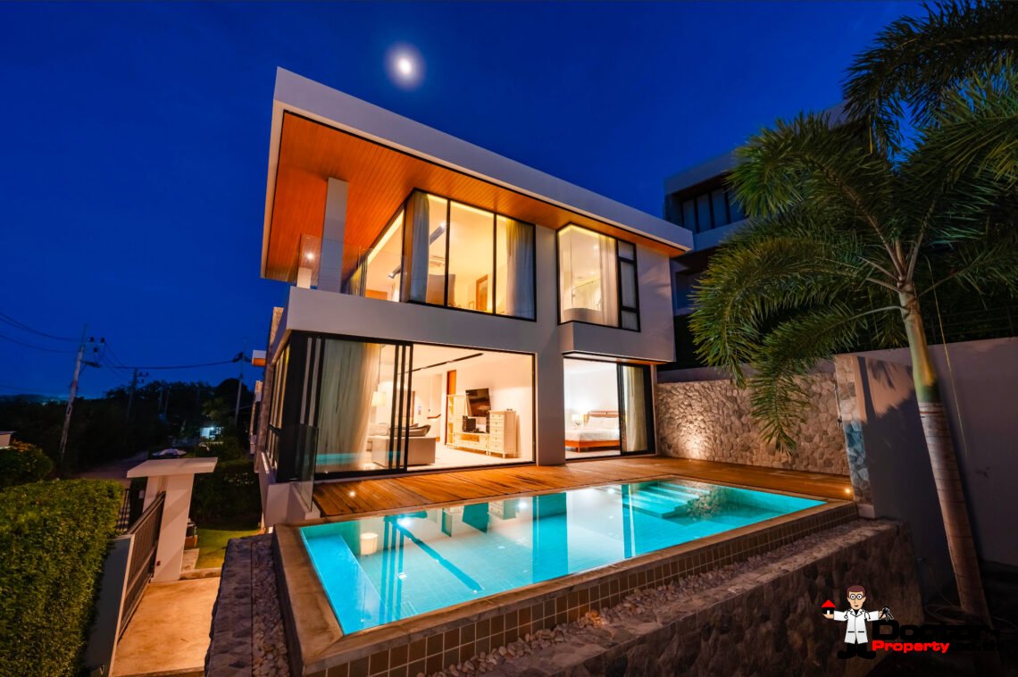 Modern 3 Bedroom Private Pool Villa with Partial Sea View in Plai Laem, Koh Samui – For Sale